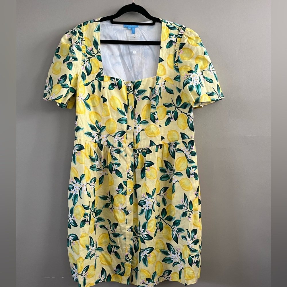 Draper James Yellow Lemon Print 100% Linen Mini Dress - Picture 13 of 13